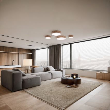 Стельовий світильник з датчиком руху та датчиком сутінків CLEO 6xE27/24W/230V, діаметр 80 см, дуб