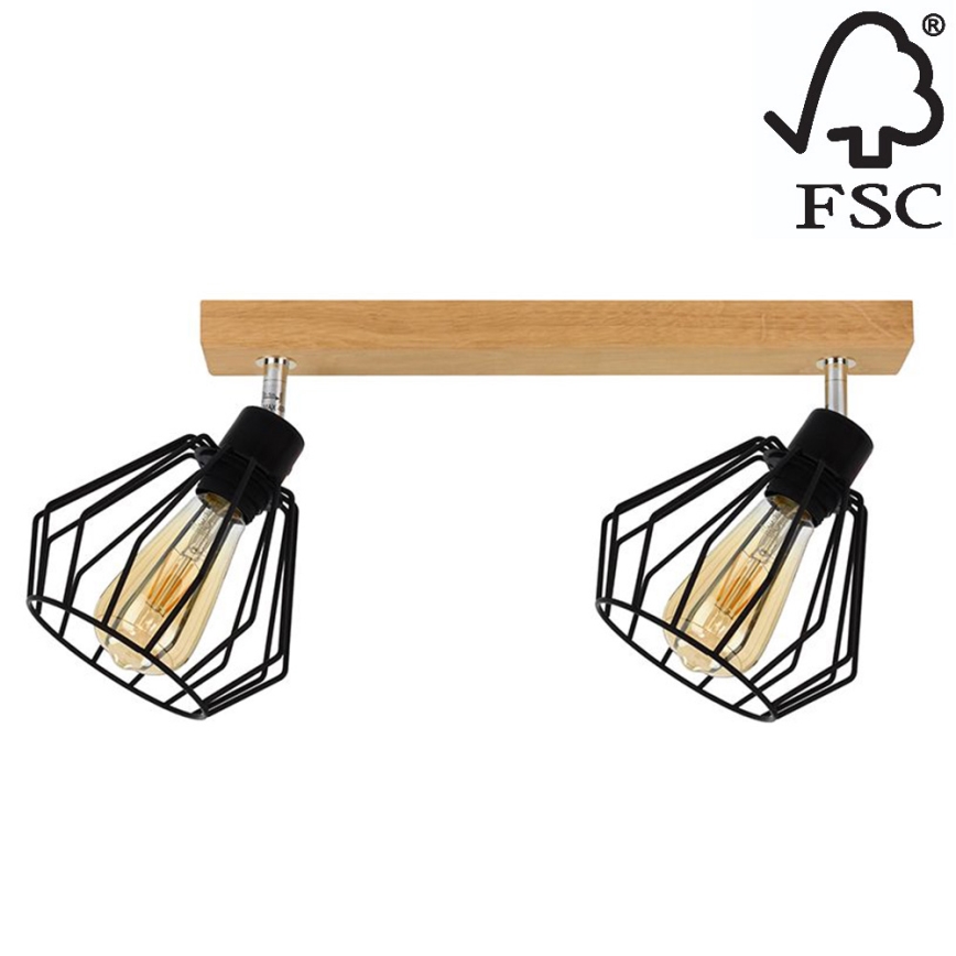 Стельовий точковий світильник VENTI 2xE27/15W/230V дуб – сертифіковано FSC
