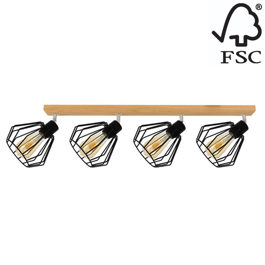 Стельовий точковий світильник VENTI 4xE27/15W/230V дуб – сертифіковано FSC