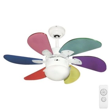 Стельовий вентилятор 1xE27/70W/230V діаметр 90 см барвистий + пульт дистанційного керування