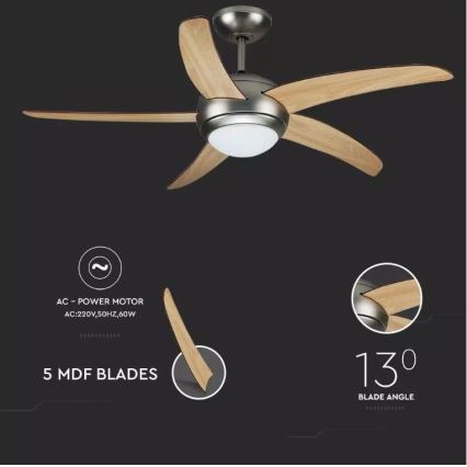 Стельовий вентилятор 2xE27/20W/230V діаметр 132 cm + пульт дистанційного керування
