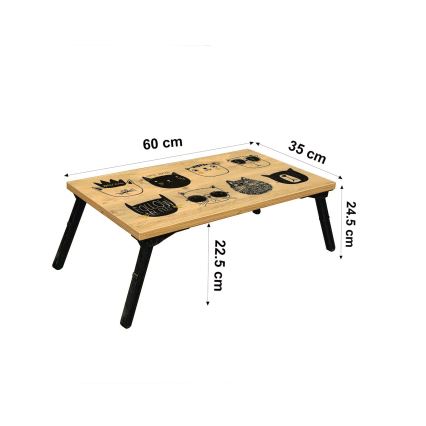 Столик для кровати GUSTO CATS 24x60 см бежевый/черный