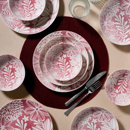 Столовий сервіз, 18 предметів — червоний/білий, фарфор