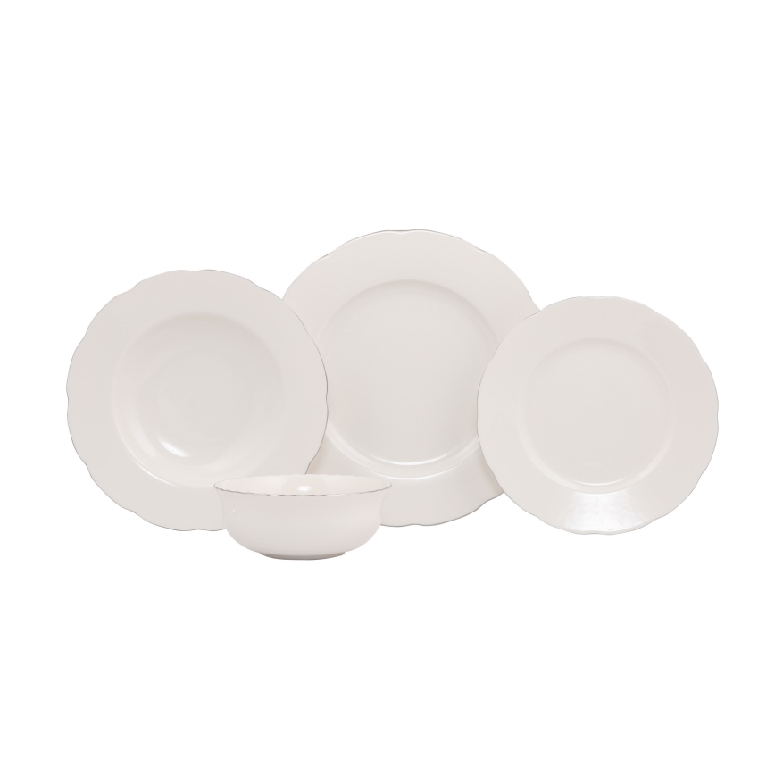 Столовий сервіз, 24 предмети — білий зі сріблястими акцентами, порцеляна