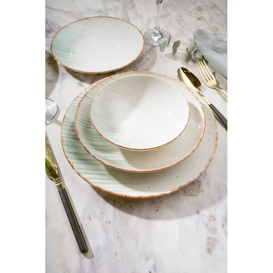 Столовий сервіз 24 шт. білий/зелений/фарфор