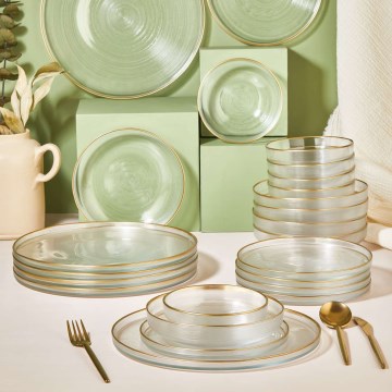 Столовий сервіз 24 шт. прозорий/золотий/скло