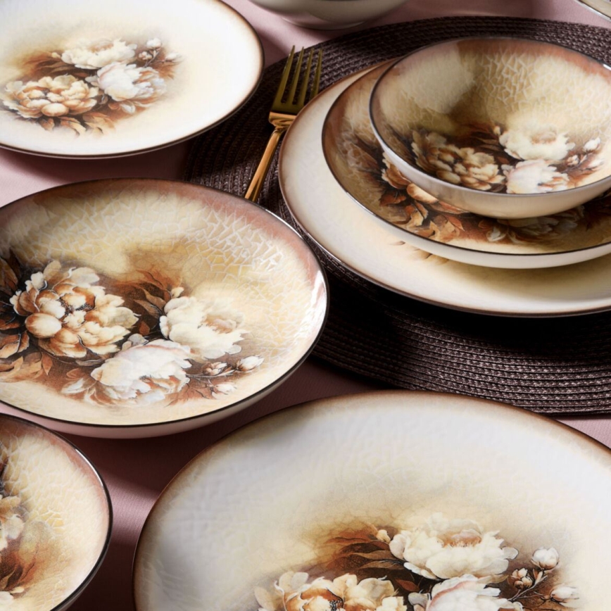 Столовий сервіз, 26 шт., бежевий/коричневий/білий, порцеляна