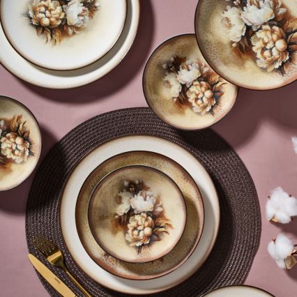 Столовий сервіз, 26 шт., бежевий/коричневий/білий, порцеляна