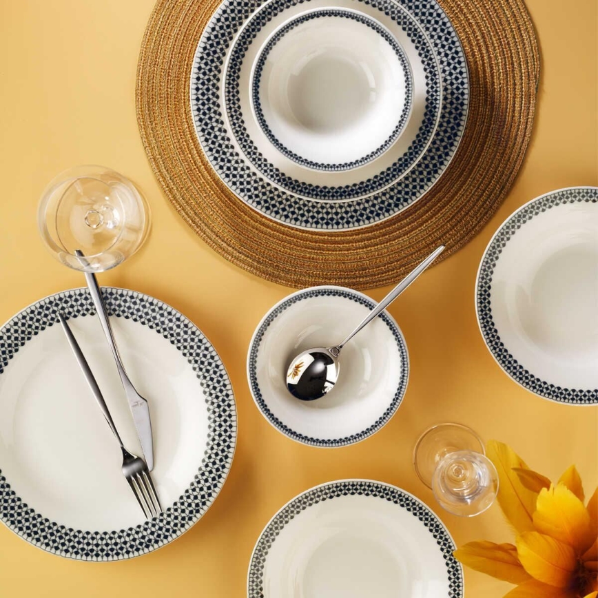 Столовый набор, 12 предметов, белый/чёрный, фарфор