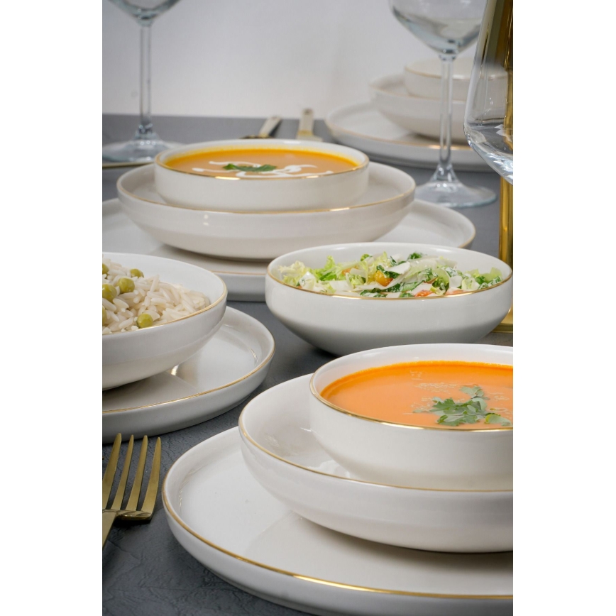 Столовый набор, 18 предметов, белый с золотой отделкой, фарфор