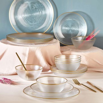 Столовый набор, 18 предметов, прозрачное стекло с золотой отделкой