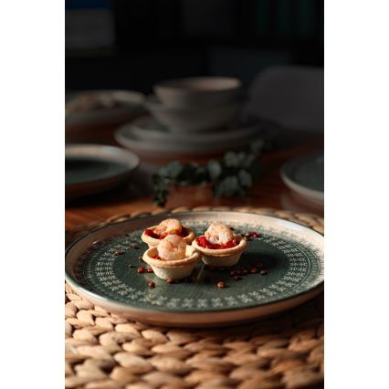 Столовый набор, 24 предмета, бежевый/зелёный, из каменной керамики