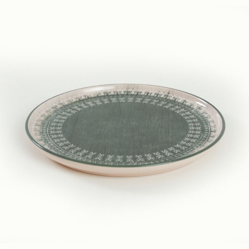 Столовый набор, 24 предмета, бежевый/зелёный, из каменной керамики