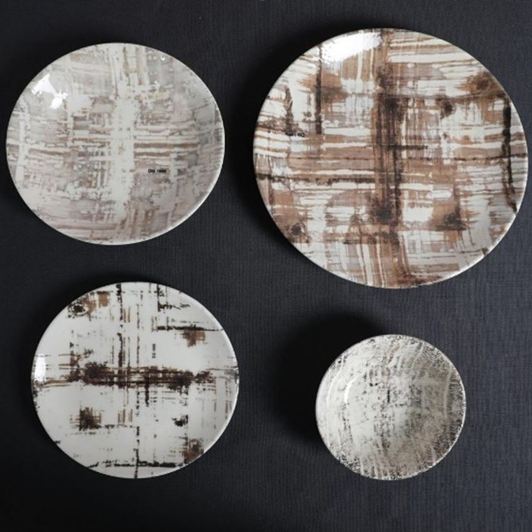 Столовый набор, 24 предмета, коричневый/белый, фарфор