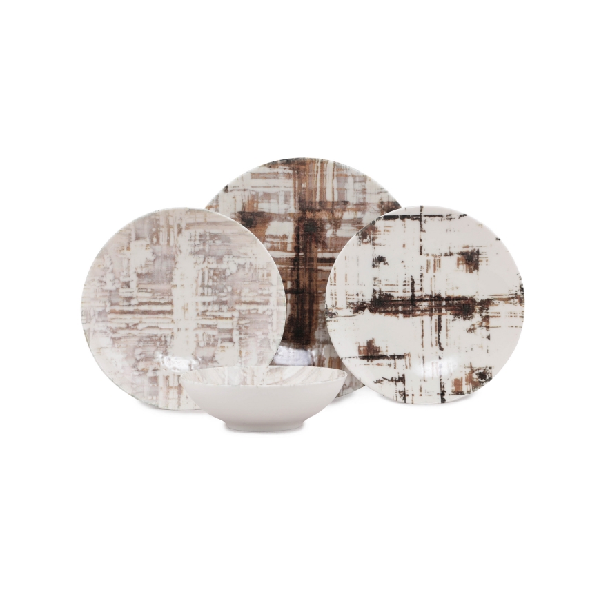 Столовый набор, 24 предмета, коричневый/белый, фарфор