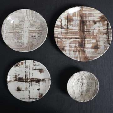 Столовый набор, 24 предмета, коричневый/белый, фарфор