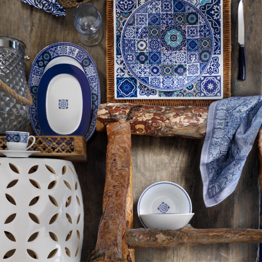 Столовый набор 24 шт. синий/фарфор