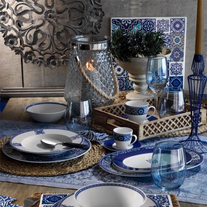 Столовый набор 24 шт. синий/фарфор