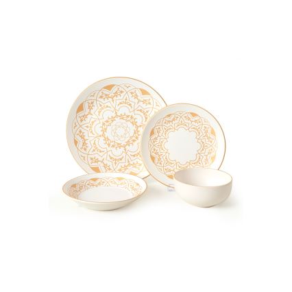 Столовый набор из 24 предметов — белый с золотой отделкой, керамика
