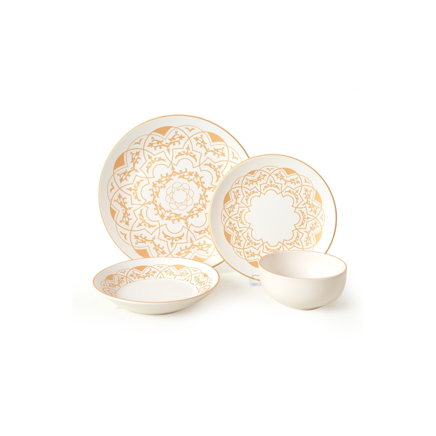 Столовый набор из 24 предметов — белый с золотой отделкой, керамика