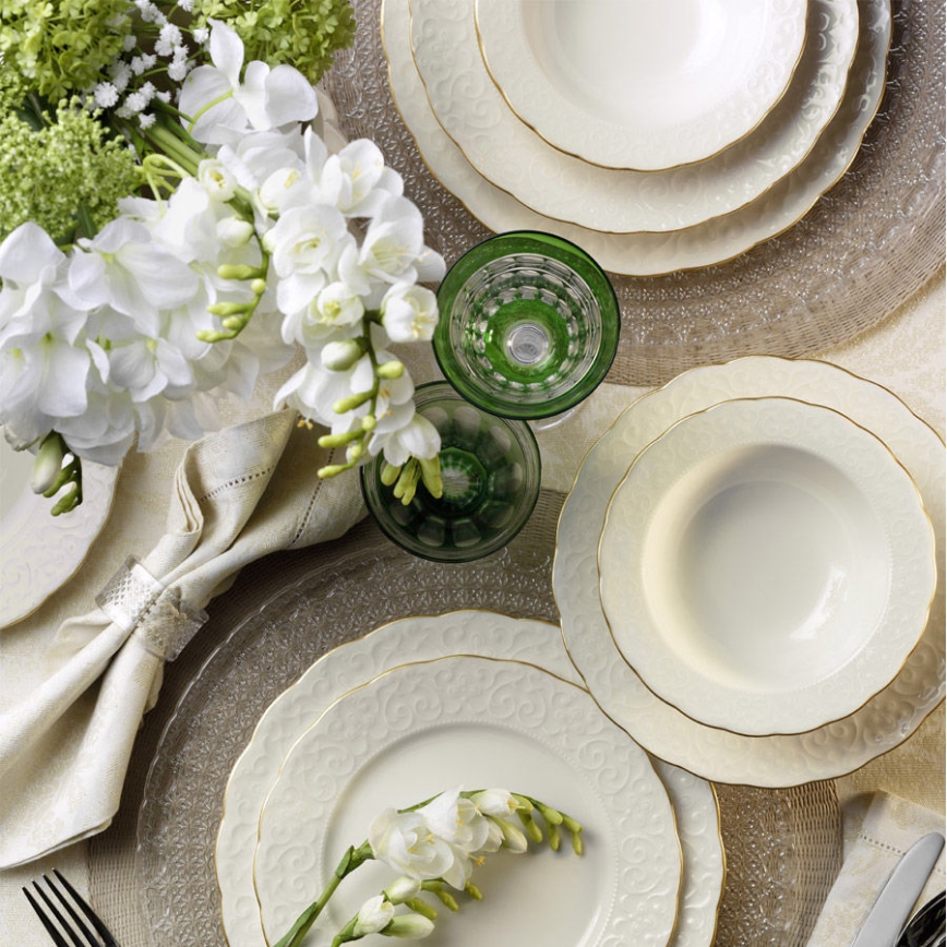 Столовый сервиз 24 шт. белый/золотой/фарфор