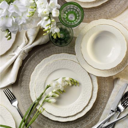 Столовый сервиз 24 шт. белый/золотой/фарфор