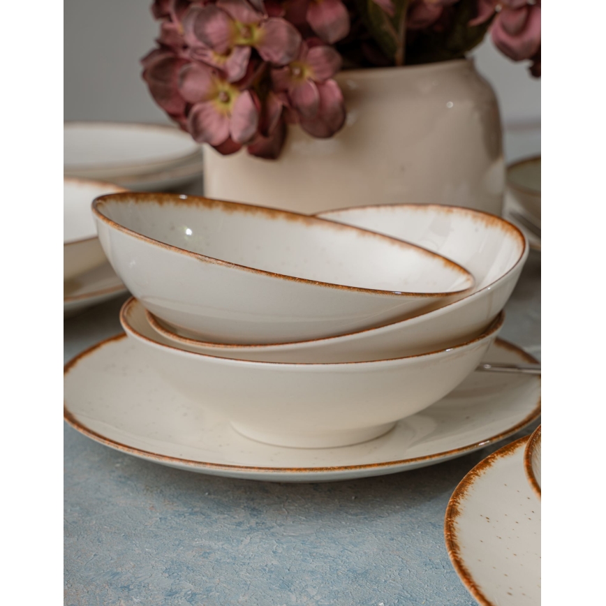 Столовый сервиз, 24 шт., бежевый/коричневый, фарфор
