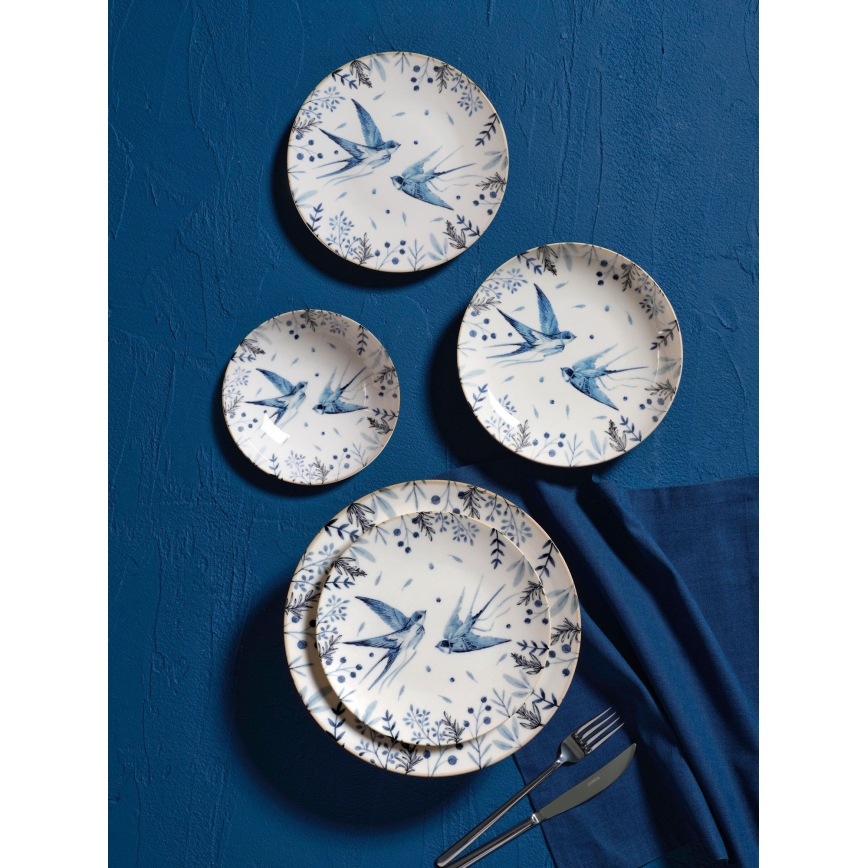 Столовый сервиз на 24 предмета, белый/синий/фарфор