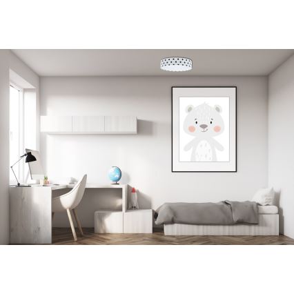 Светодиодный регулируемый детский потолочный светильник SMART GALAXY KIDS LED/24W/230V 3000-6500K в горошек белый/черный + пульт дистанционного управления