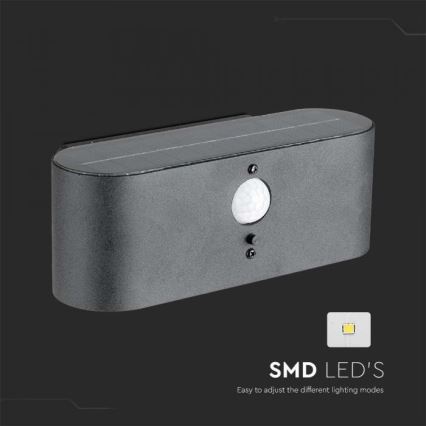 Светодиодный уличный настенный светильник на солнечной батарее с датчиком LED/2,5 Вт/3,7 В 3000K IP54 2000 мАч