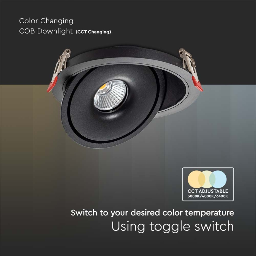 Светодиодный встраиваемый точечный светильник LED/12W/230V 3000/4000/6400K диам. 12 см черный