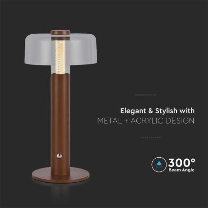 Светодиодная аккумуляторная сенсорная настольная лампа с регулированием яркости LED/1W/5V 3000K 1800 mAh коричневый