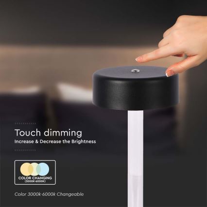 Светодиодная аккумуляторная сенсорная настольная лампа с регулированием яркости LED/3W/5V 3000-6000K 2400 mAh черный