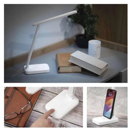 Светодиодная аккумуляторная настольная лампа с регулированием яркости LED/5W/3,7V 3000K/4000K/6500K 800mAh белый