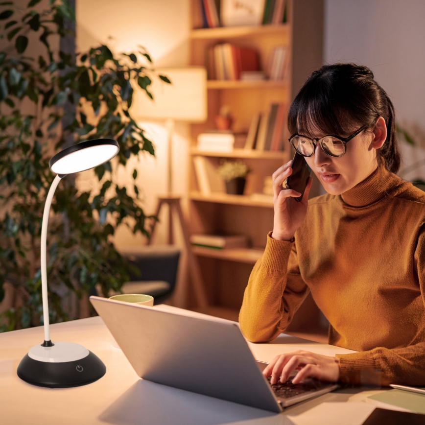 Светодиодная аккумуляторная настольная лампа с регулированием яркости VISUA LED/5W/5V 3000-5000K 1200 mAh черный