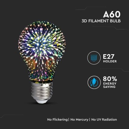 Светодиодная декоративная 3D лампочка FILAMENT A60 E27/3W/230V 3000K
