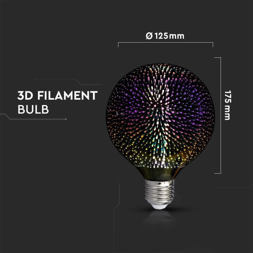Светодиодная декоративная 3D-лампочка FILAMENT G125 E27/4W/230V 3000K