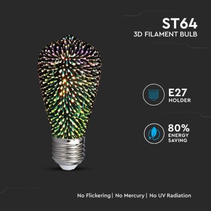 Светодиодная декоративная 3D лампочка FILAMENT ST64 E27/3W/230V 3000K