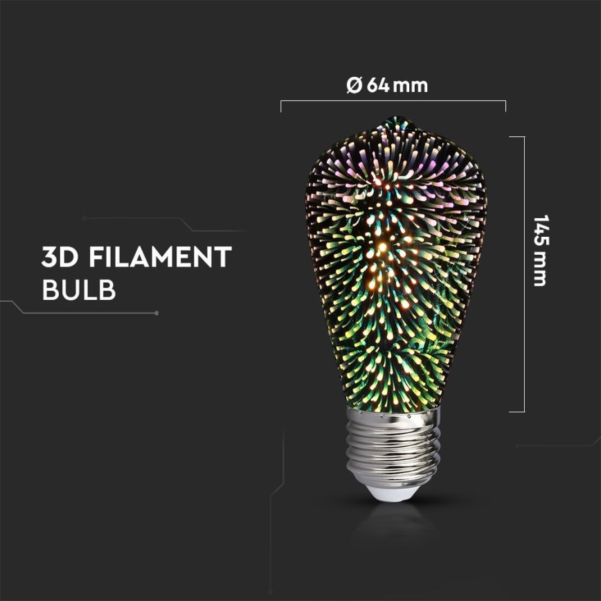 Светодиодная декоративная 3D лампочка FILAMENT ST64 E27/3W/230V 3000K