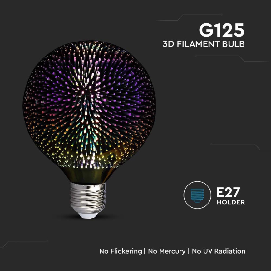 Светодиодная декоративная 3D-лампочка FILAMENT G125 E27/4W/230V 3000K