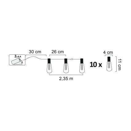 Светодиодная декоративная гирлянда EDISON 2,65 м 10xLED/2xAA