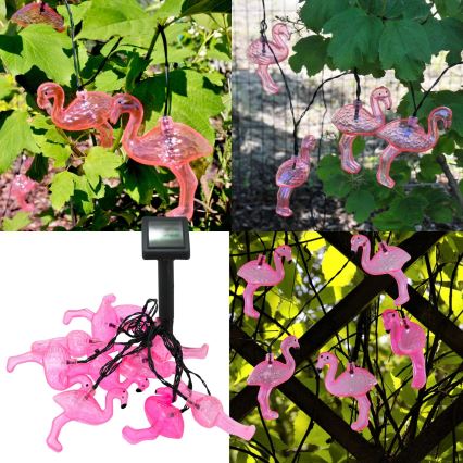 Светодиодная декоративная гирлянда на солнечной батарее 10xLED/1,2V 300 mAh 3,8 м IP44 фламинго