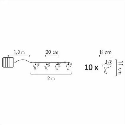 Светодиодная декоративная гирлянда на солнечной батарее 10xLED/1,2V 300 mAh 3,8 м IP44 фламинго