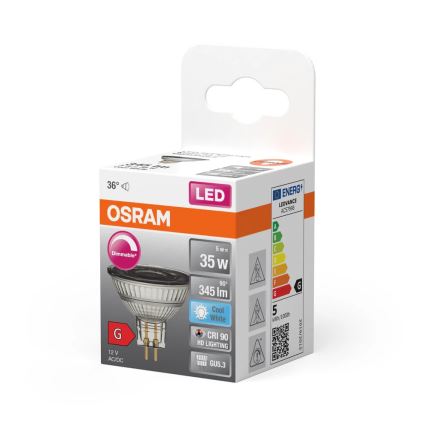 Светодиодная диммируемая лампа MR16 GU5,3/5W/12V 4000K 36° CRI 90 - Osram