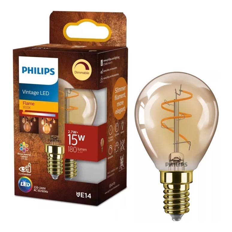 Светодиодная диммируемая лампа VINTAGE Philips P45 E14/2,7W/230V 1800K