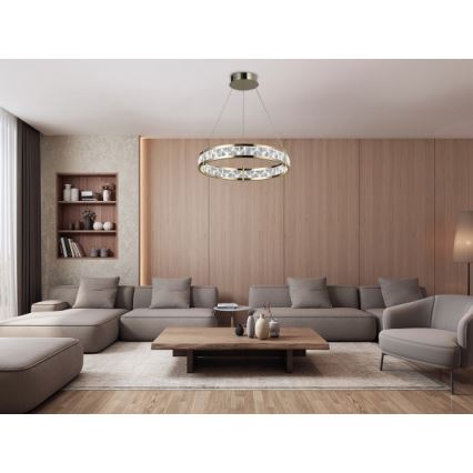 Диммируемая LED-хрустальная люстра на тросе ENRIQUE LED/55W//230V 3000-6000K, диаметр 80 см, с пультом дистанционного управления