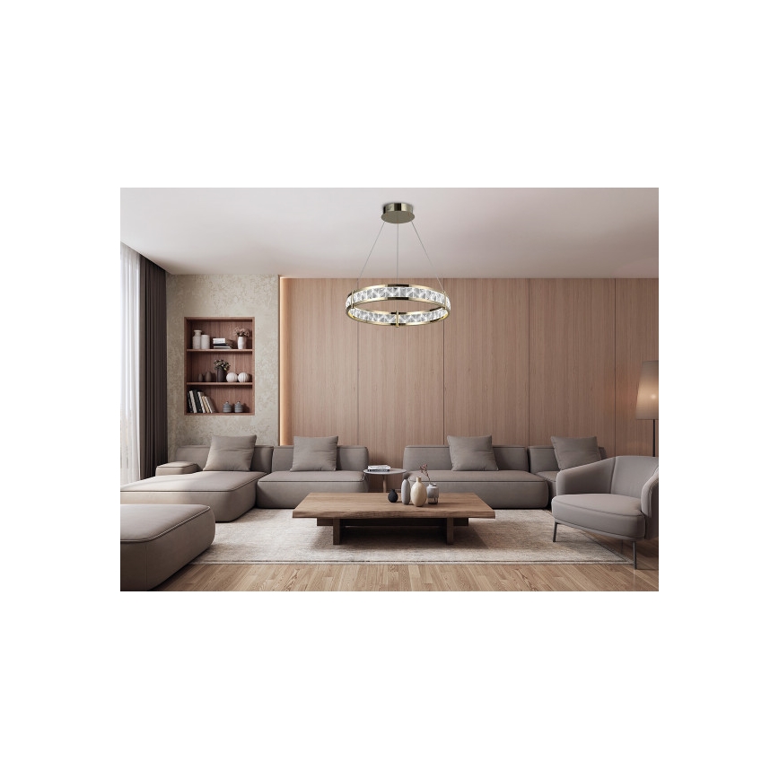 Диммируемая LED-хрустальная люстра на тросе ENRIQUE LED/55W//230V 3000-6000K, диаметр 80 см, с пультом дистанционного управления