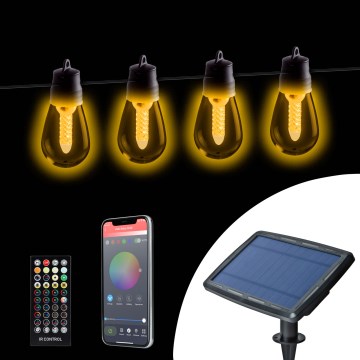 Светодиодная диммируемая солнечная гирлянда 25xLED/1,5W/3,7/5V 2700-10000K 2200 mAh 15 m IP65 черная + пульт дистанционного управления