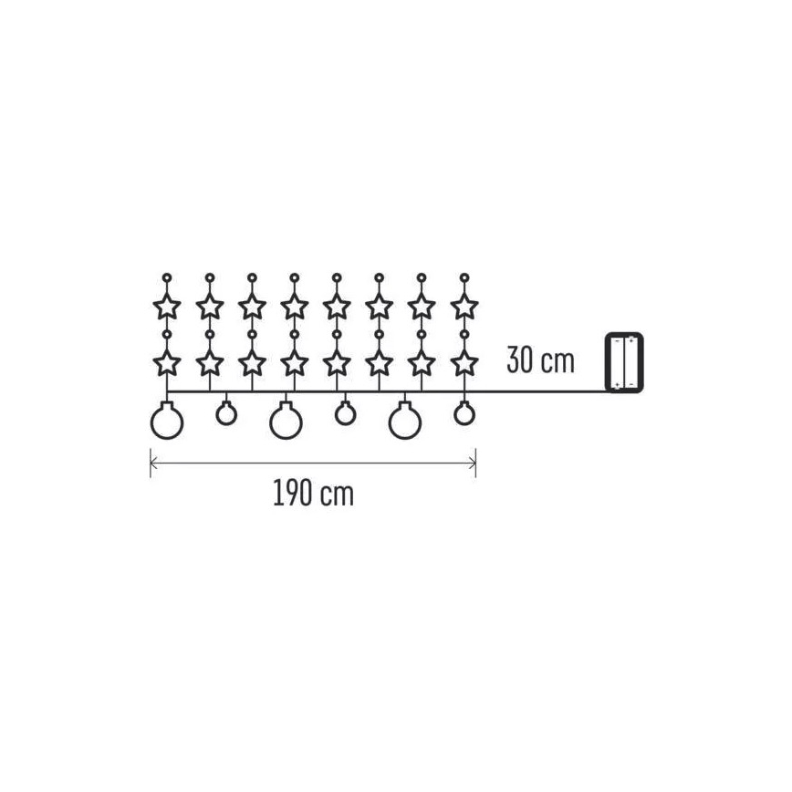 Светодиодная гирлянда 20 LED/2×AA, 2,2 м, тёплый белый