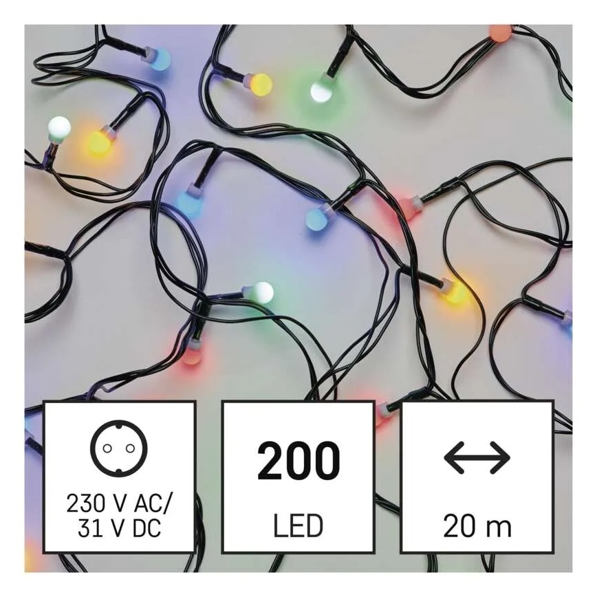 Светодиодная гирлянда 200xLED/8 режимов 25 м IP44 многоцветная